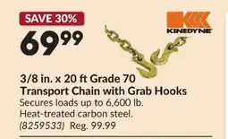 Princess Auto 3/8 in. x 20 ft Grade 70 Transport Chain with Grab Hooks offer