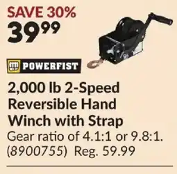 Princess Auto POWERFIST 2,000 lb 2-Speed Reversible Hand Winch with Strap offer