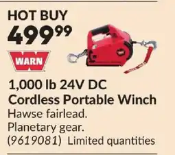 Princess Auto WARN 1,000 lb 24V DC Cordless Portable Winch offer