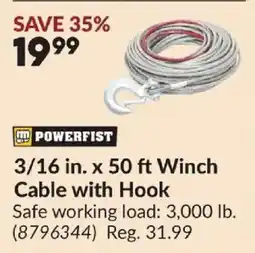Princess Auto POWERFIST 3/16 in. x 50 ft Winch Cable with Hook offer
