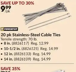 Princess Auto POWERFIST 20 pk Stainless-Steel Cable Ties offer