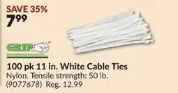 Princess Auto GRIP 100 pk 11 in. White Cable Ties offer