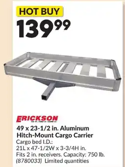 Princess Auto ERICKSON 49 x 23-1/2 in. Aluminum Hitch-Mount Cargo Carrier offer