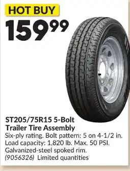 Princess Auto ST205/75R15 5-Bolt Trailer Tire Assembly offer