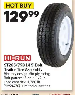 Princess Auto HI-RUN ST205/75D14 5-Bolt Trailer Tire Assembly offer