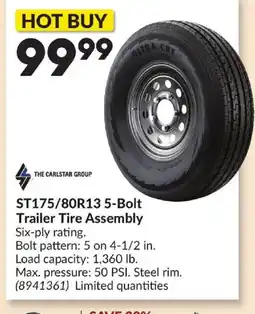 Princess Auto THE CARLSTAR GROUP ST175/80R13 5-Bolt Trailer Tire Assembly offer