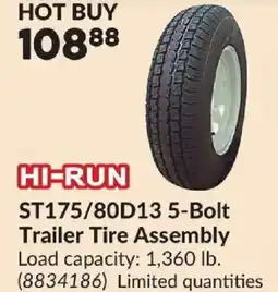Princess Auto HI-RUN ST175/80D13 5-Bolt Trailer Tire Assembly Load offer