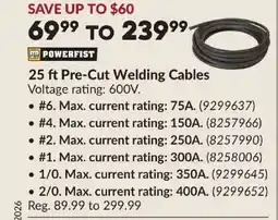 Princess Auto POWERFIST 25 ft Pre-Cut Welding Cables offer