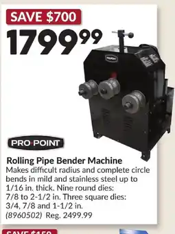 Princess Auto PROPOINT Rolling Pipe Bender Machine offer