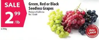 Green, Red or Black Seedless Grapes