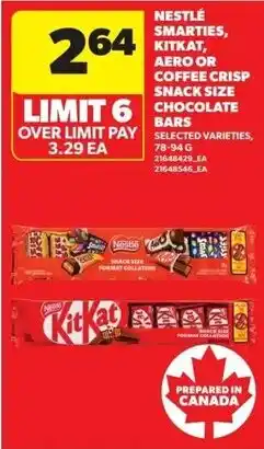 Real Canadian Superstore Nestlé Smarties, KitKat, Aero, or Coffee Crisp Snack Size Chocolate Bars offer