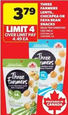 Real Canadian Superstore Three Farmers Lentil, Chickpea, or Fava Bean Snacks offer