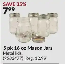 Princess Auto 5 pk 16 oz Mason Jars offer