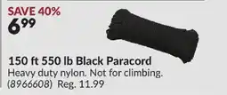 Princess Auto 150 ft 550 lb Black Paracord offer
