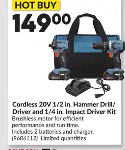 Princess Auto Cordless 20V 1/2 in. Hammer Drill/ Driver and 1/4 in. Impact Driver Kit offer
