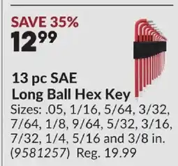 Princess Auto 13 pc SAE Long Ball Hex KEy offer