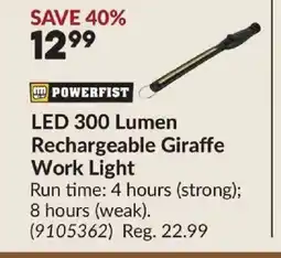 Princess Auto POWERFIST LED 300 Lumen Rechargeable Giraffe Work Light offer