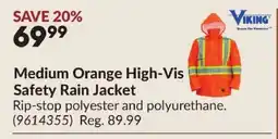 Princess Auto Medium Orange High-Vis Safety Rain Jacket offer