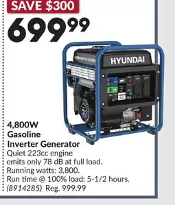 Princess Auto HYUNDAI 4,800W Gasoline Inverter Generator offer