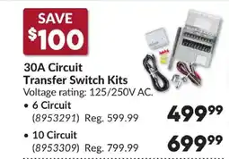 Princess Auto 30A Circuit Transfer Switch Kits offer