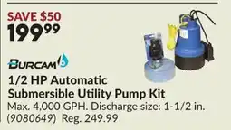 Princess Auto BURCAM 1/2 HP Automatic Submersible Utility Pump Kit offer