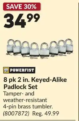 Princess Auto POWERFIST 8 pk 2 in. Keyed-Alike Padlock Set offer