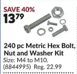 Princess Auto 240 pc Metric Hex Bolt, Nut and Washer Kit offer