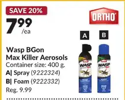 Princess Auto ORTHO Wasp BGon Max Killer Aerosols offer