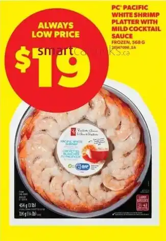 Real Canadian Superstore Pc pacific white shrimp platter with mild cocktail sauce offer
