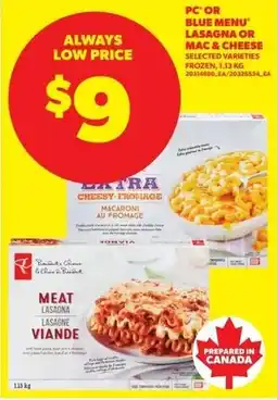 Real Canadian Superstore Pc or blue menu lasagna or mac & cheese offer