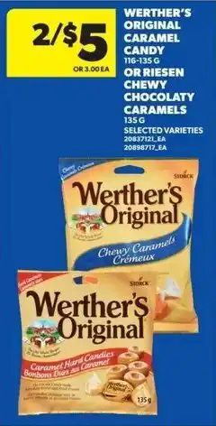 Real Canadian Superstore Werthers original caramel candy or riesen chewy chocolaty caramels offer