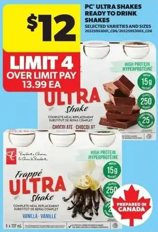 Real Canadian Superstore Pc ultra shakes ready to drink shakes offer
