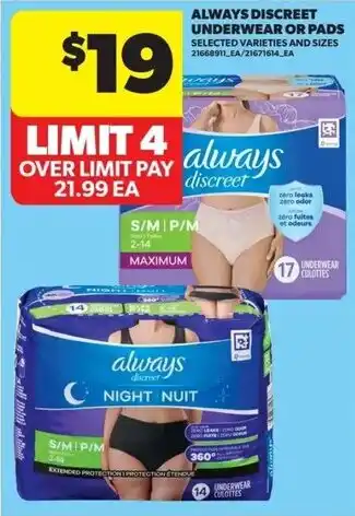 Real Canadian Superstore Always discreet underwear or pads offer