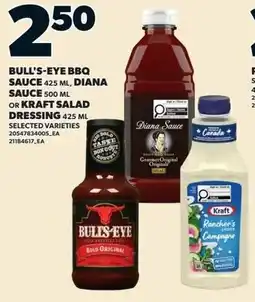 Loblaws Bull's-eye bbq sauce, diana sauce or kraft salad dressing offer