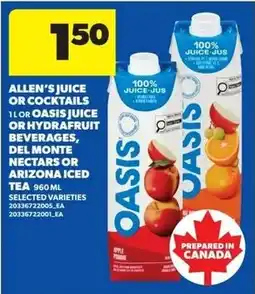 Dominion Allen's Juice or Cocktails, or Oasis Juice or Hydrafruit Beverages, Del Monte Nectars, or Arizona Iced Tea offer