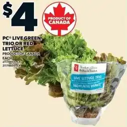 Loblaws PC live green trio or red lettuce offer