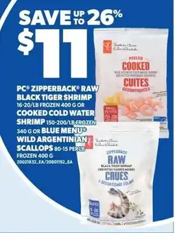 Loblaws PC zipperback raw black tiger shrimp offer