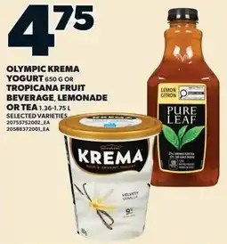 Loblaws Olympic krema yogurt or tropicana fruit beverage, lemonade or tea offer