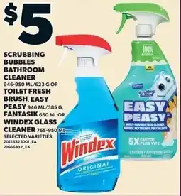 Loblaws Scrubbing bubbles bathroom cleaner or toilet fresh brush, easy peasy, fantastik or windex glass cleaner offer
