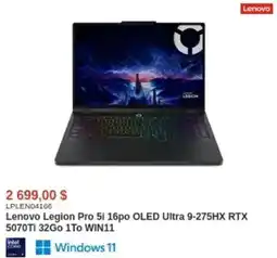 Canada Computers Lenovo Legion Pro 5i 16po OLED Ultra 9-275HX RTX 5070Ti 32Go 1To WIN11 offer