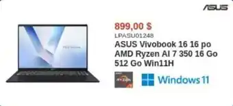 ASUS Vivobook 16.16 po AMD Ryzen Al 7 350.16 Go 512 Go Win11H