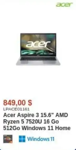 Canada Computers Acer Aspire 3 15.6" AMD Ryzen 5 7520U 16 Go 512Go Windows 11 Home offer