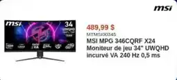Canada Computers MSI MPG 346CQRF X24 Moniteur de jeu 34" UWQHD incurvé VA 240 Hz 0,5 ms offer