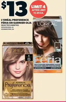 Loblaws L'oréal preference, féria or garnier olia offer