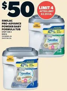 Loblaws Similac pro-advance powder baby formula tub offer