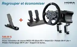 Canada Computers Packs simulateur de course MOZA R5 (Base R5+ Volant ES + Pédale SR-P Lite + Pédale d'embrayage SR-P Lite + Support de burea offer