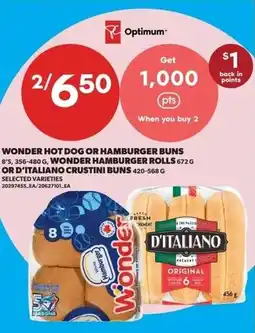 Dominion Wonder Hot Dog or Hamburger Buns, Wonder Hamburger Rolls, or D'Italiano Crustini Buns offer