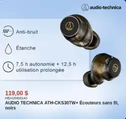 Canada Computers AUDIO TECHNICA ATH-CKS30TW+ Écouteurs sans fil, noirs offer