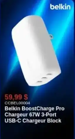 Canada Computers Belkin BoostCharge Pro Chargeur 67W 3-Port USB-C Chargeur Block offer