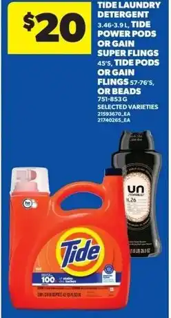 Dominion Tide laundry detergent, tide power pods or gain super flings, tide pods or gain flings offer